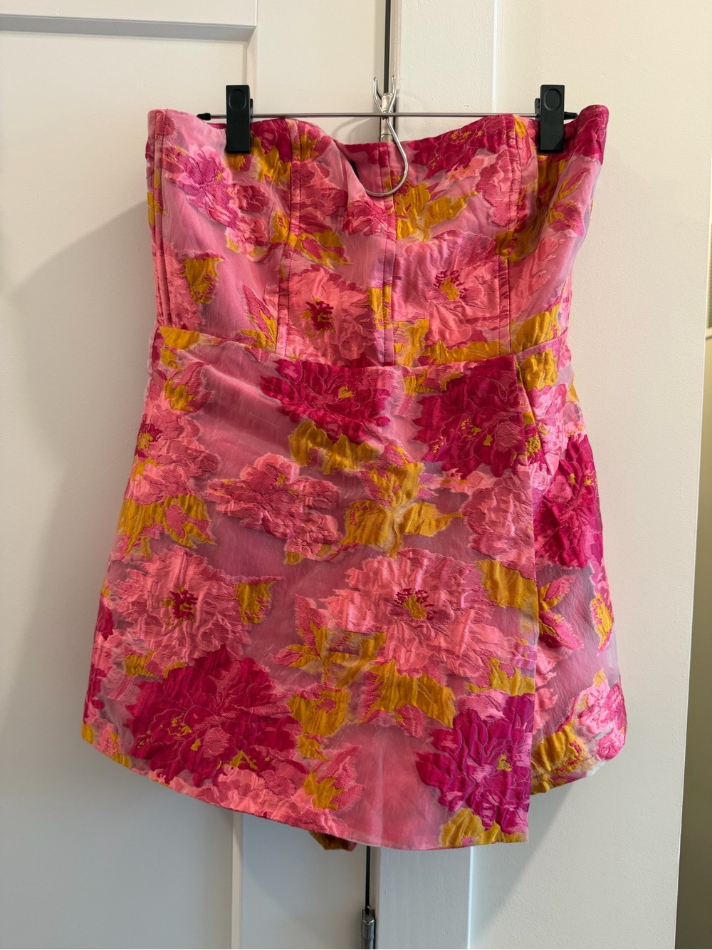 Lulu's Pink & Yellow Floral Strapless Mini Dress